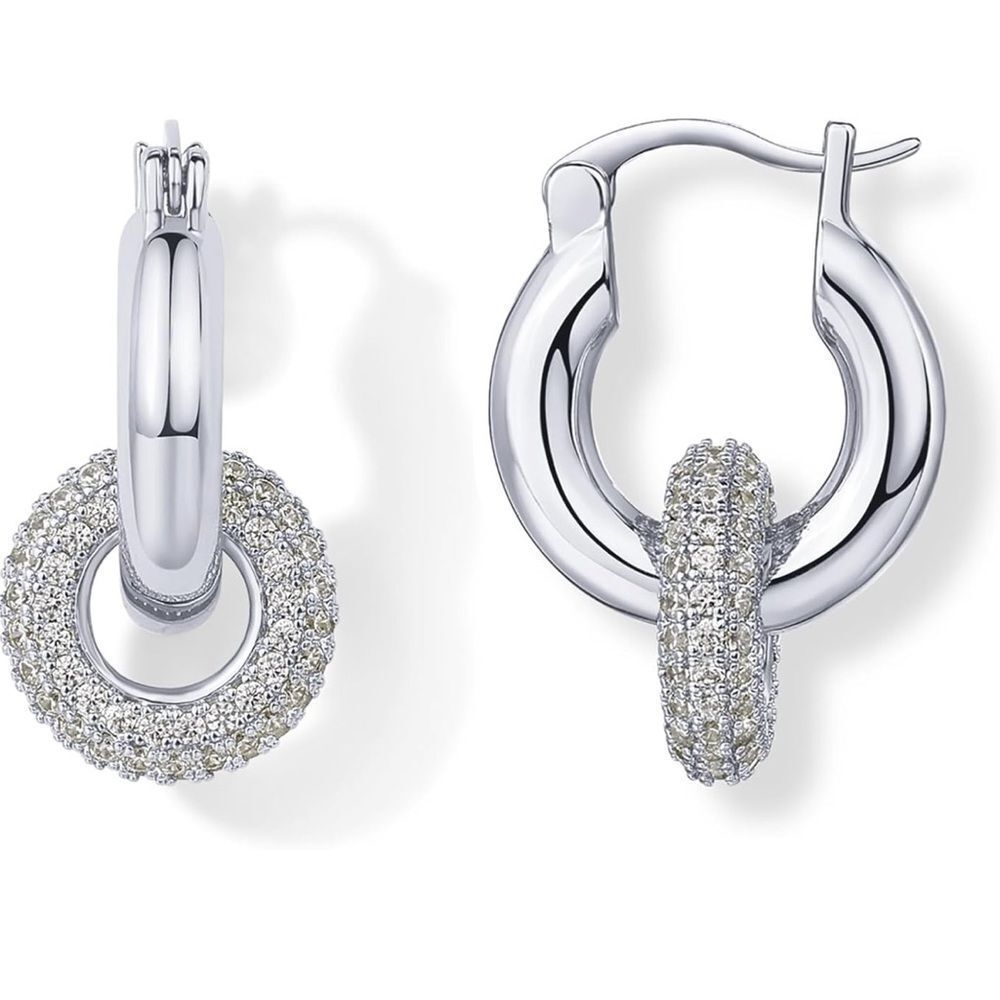 NEW 14K Gold Plated Elegant Silver Hoop Earrings